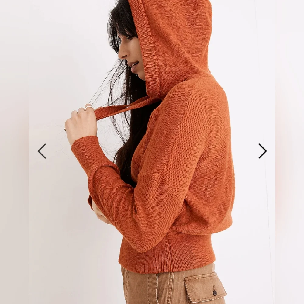 Madewell Claireview Burnt Orange 100% Cotton Cropped Fit Hoodie Sweater (XS) - Picture 2 of 5